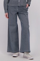 Detail van Wijde blauw-wit gestreepte broek met jeans look door JDY voor Dames