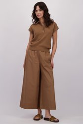Achterkant van Wijde bruine broek met elastische tailleband door Louise voor Dames