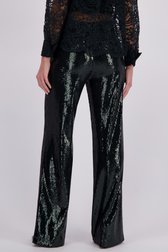 Achterkant van Wijde donkergroene broek met pailletten door D'Auvry voor Dames