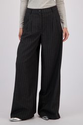 Voorkant van Wijde grijze broek met krijtstreep door Louise voor Dames