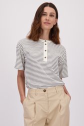 Voorkant van Wit-blauw gestreept T-shirt door LŌVING voor Dames