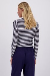 Achterkant van Wit-blauw gestreept T-shirt met lange mouwen door Liberty Island voor Dames