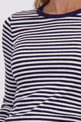 Detail van Wit-blauw gestreept T-shirt met lange mouwen door Liberty Island voor Dames