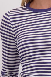 Detail van Wit-blauw gestreept T-shirt met lange mouwen door Liberty Island voor Dames