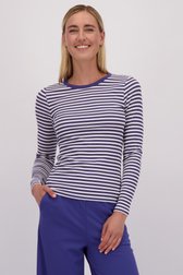 Voorkant van Wit-blauw gestreept T-shirt met lange mouwen door Liberty Island voor Dames