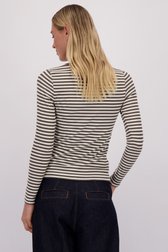 Achterkant van Wit-donkergroen gestreept T-shirt met lange mouwen door Liberty Island voor Dames