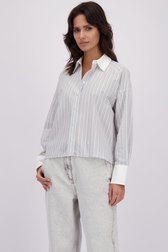 Voorkant van Wit-grijs gestreepte blouse door Louise voor Dames