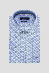 Wit hemd met groen-blauwe miniprint – Comfort fit van Dansaert Blue voor Heren