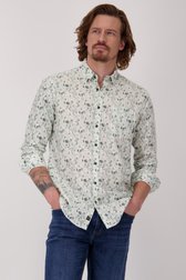 Wit hemd met groene aquarelprint - Regular fit  van Bluefields voor Heren