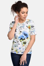 Wit T-shirt met blauw-groene bloemenprint van Bicalla voor Dames