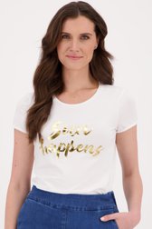 Wit T-shirt met gouden opschrift van More & More voor Dames