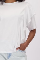 Wit T-shirt met volant en korte mouwen van Louise voor Dames