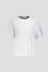 Wit T-shirt met volant en korte mouwen van Louise voor Dames