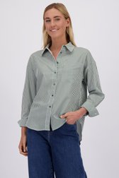 Voorkant van Witte blouse met donkergroen gestreept motief  door Liberty Island voor Dames