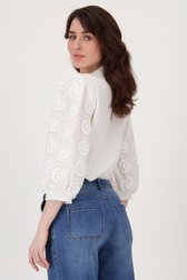 Witte blouse met sierlijk geborduurd motief van Geisha voor Dames