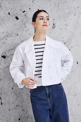 Voorkant van Witte korte trenchcoat door Louise voor Dames