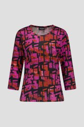 Zacht T-shirt met oranje-roze print van Signature voor Dames