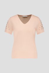 Zalmroze T-shirt met V-hals en strass van D'Auvry voor Dames