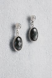 Productfoto 1 van Zilveren oorbellen met zwarte ovale hanger door Liberty Island voor Dames