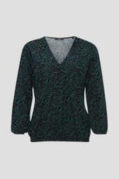 Zwart T-shirt met fijne groene print van Opus voor Dames