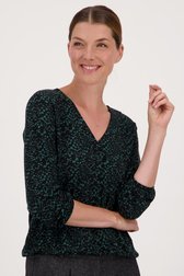 Zwart T-shirt met fijne groene print van Opus voor Dames