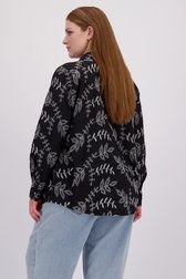 Achterkant van Zwarte blouse met ecru bladerprint door Kaffe Curve voor Dames