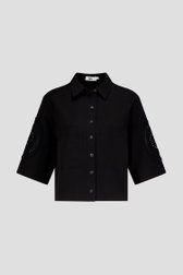 Zwarte cropped blouse met gehaakt detail van Louise voor Dames