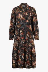 Zwarte jurk met bloemenprint en striklint van Louise voor Dames