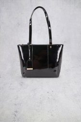 Voorkant van Zwarte laqué handtas door Hexagona voor Dames