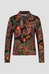 Zwarte polo met kleurrijke paisley print van Claude Arielle voor Dames