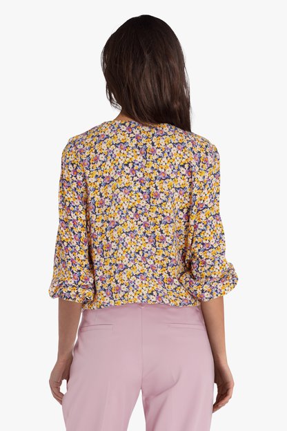 Blouse A Imprime Floral Jaune Violet E5