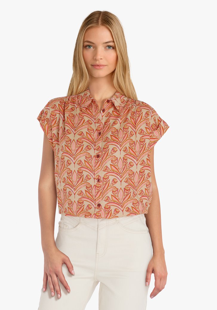 Beige blouse met florale print
