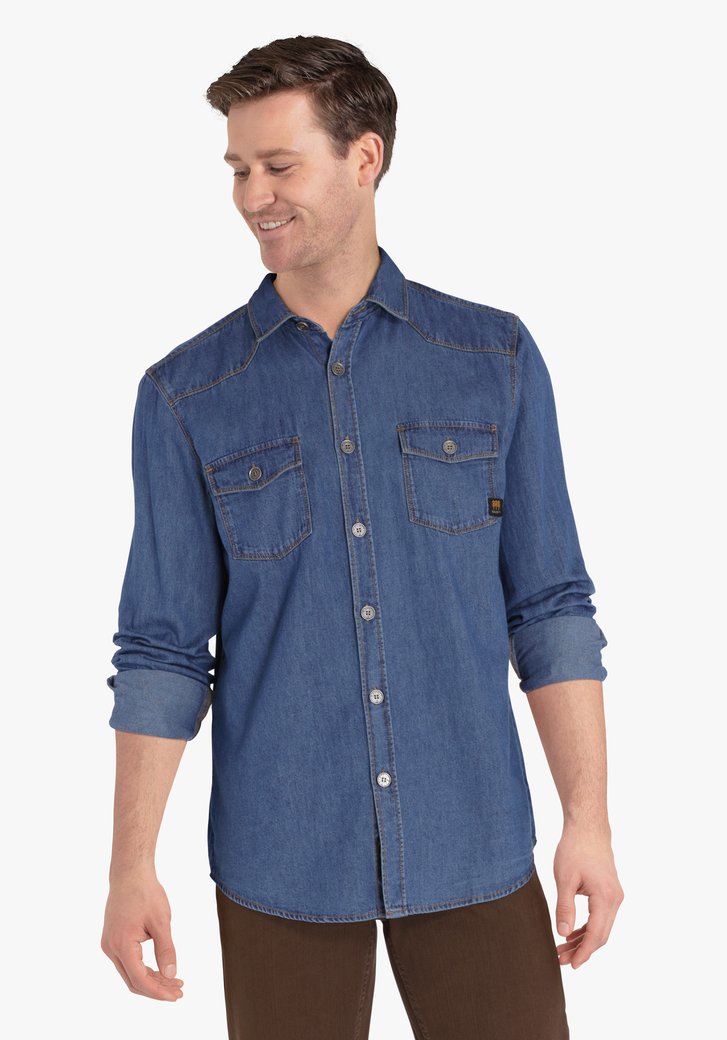 Blauw hemd met jeans look - regular fit