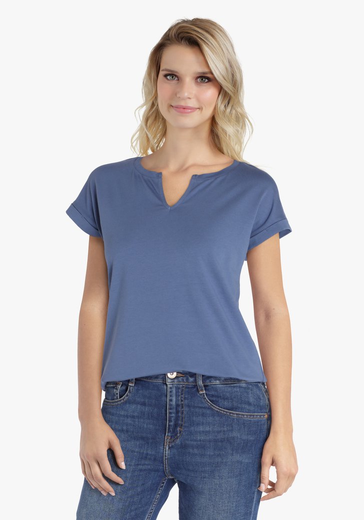 Blauw T-shirt met kleine V-hals