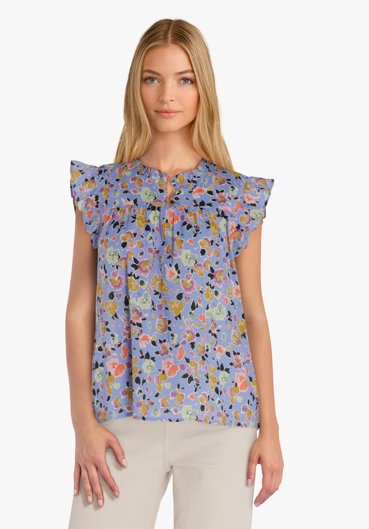 Blauwe blouse met kleurrijke print