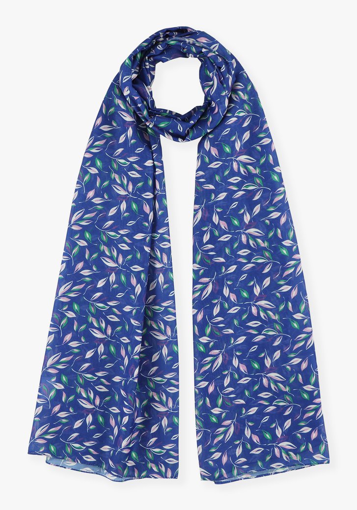 Blauwe sjaal met bladerprint