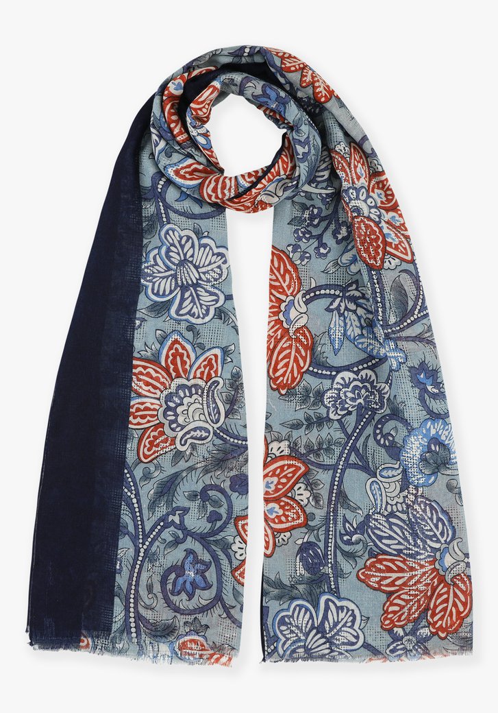 Blauwe sjaal met bloemenprint
