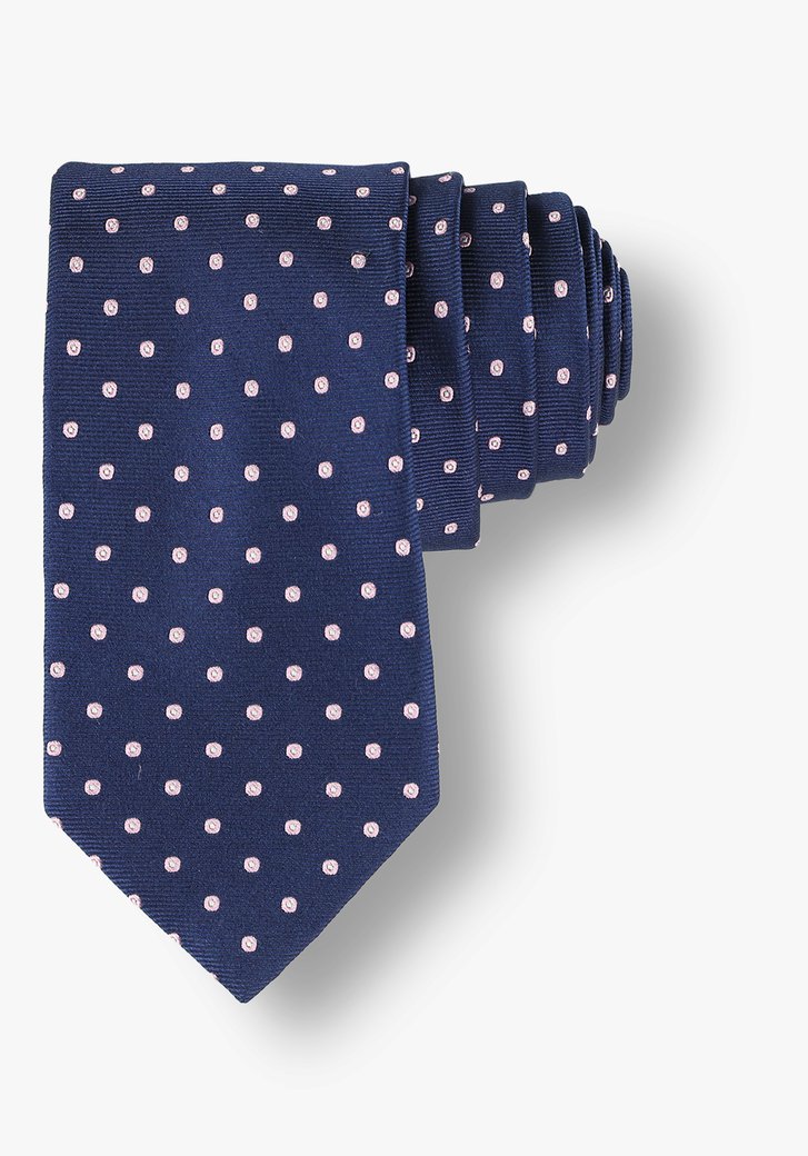 Cravate bleu marine avec imprimé à pois roses