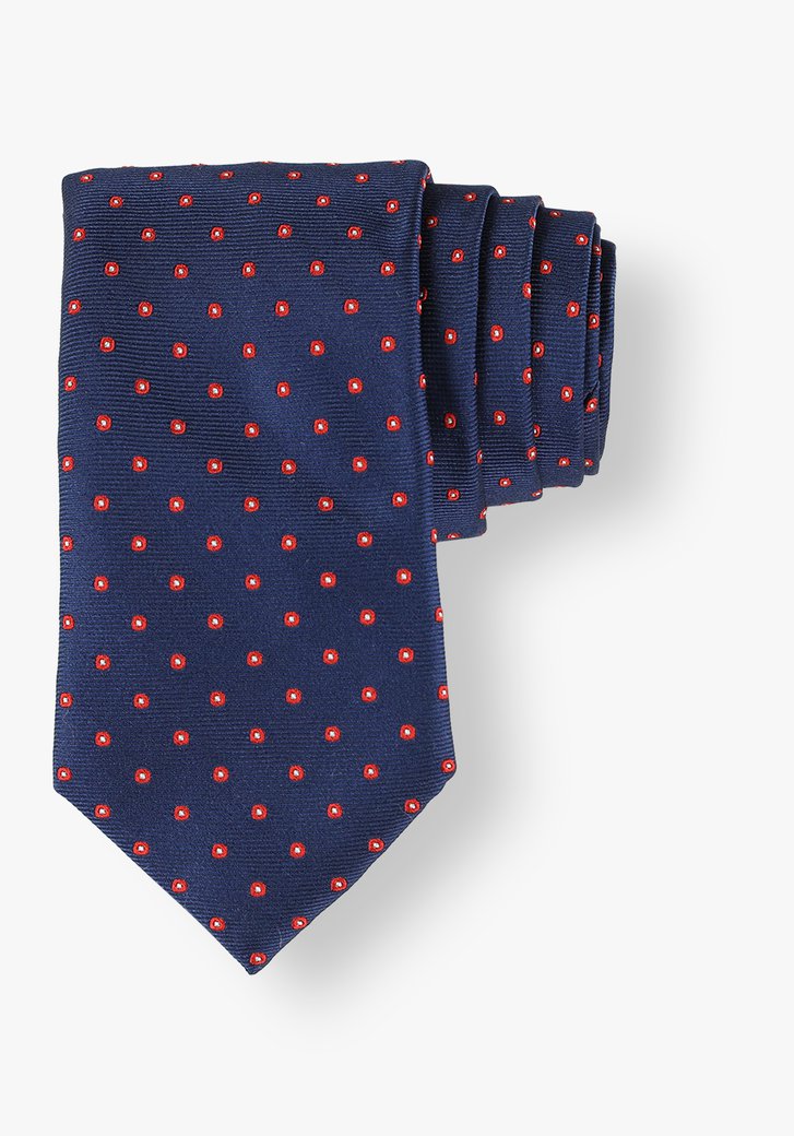 Cravate bleu marine avec imprimé à pois rouge