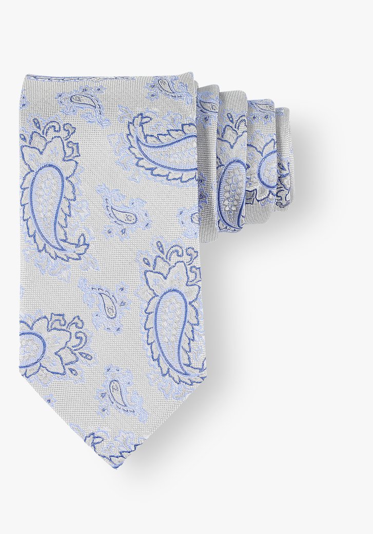 Cravate grise avec imprimé paisley bleu