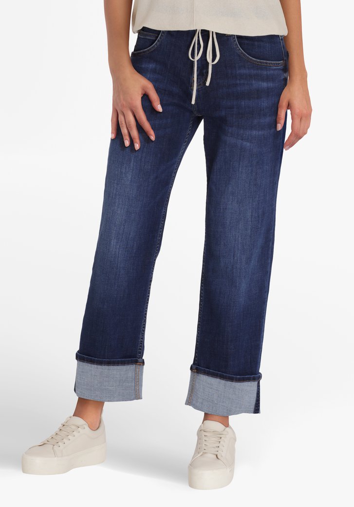 Donkerblauwe jeans met omslag - straight fit