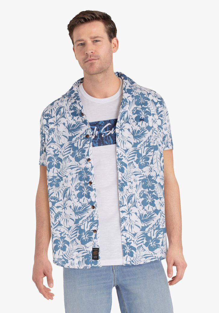 Hemd met blauw-witte zomerprint - regular fit