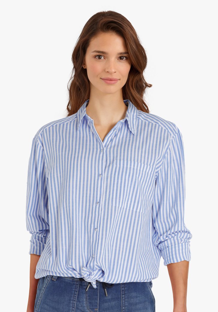 Lange blauw-wit gestreepte blouse 