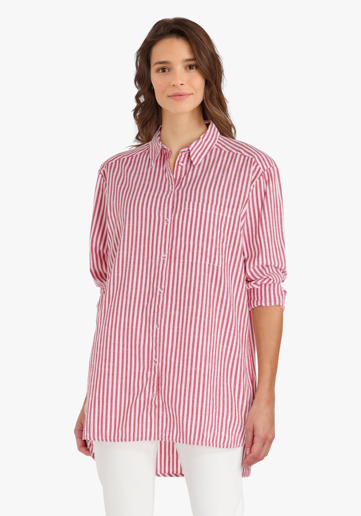 Lange rood-wit gestreepte blouse 