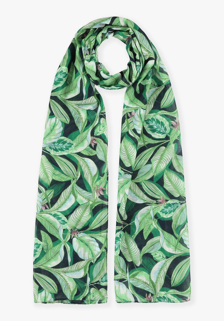 Navy sjaal met groene bladerprint
