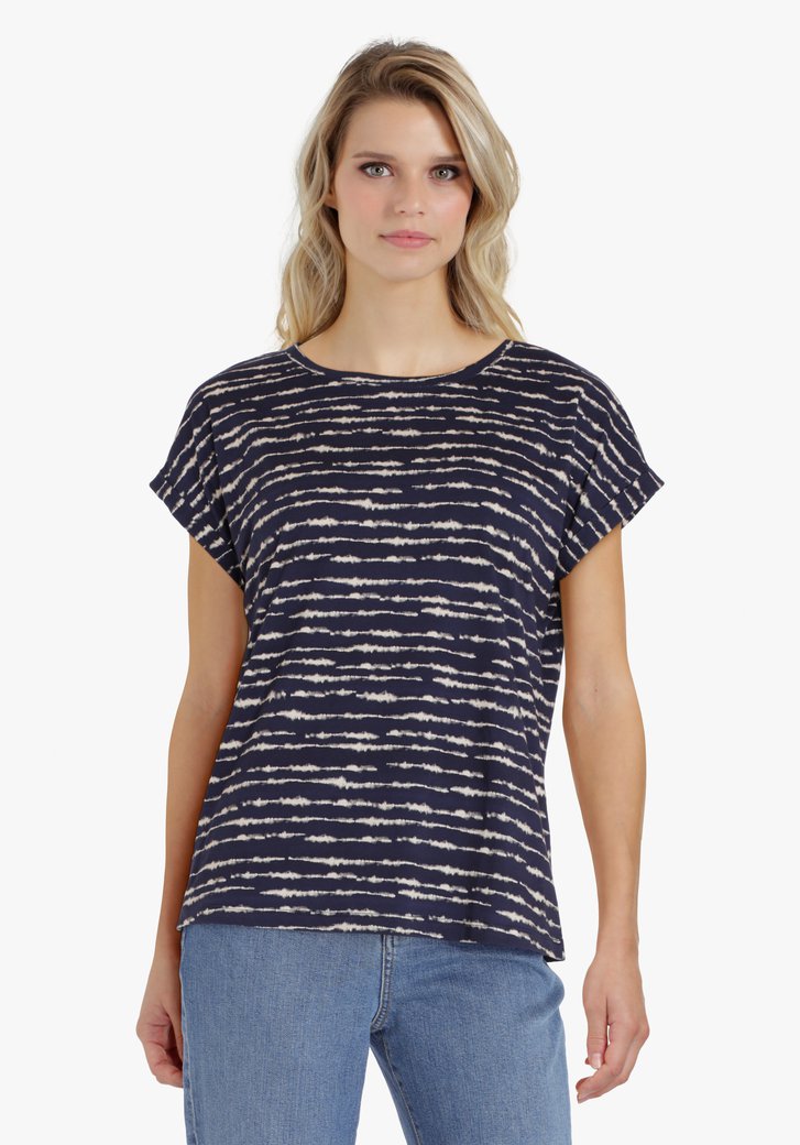 Navy T-shirt met tie dye print
