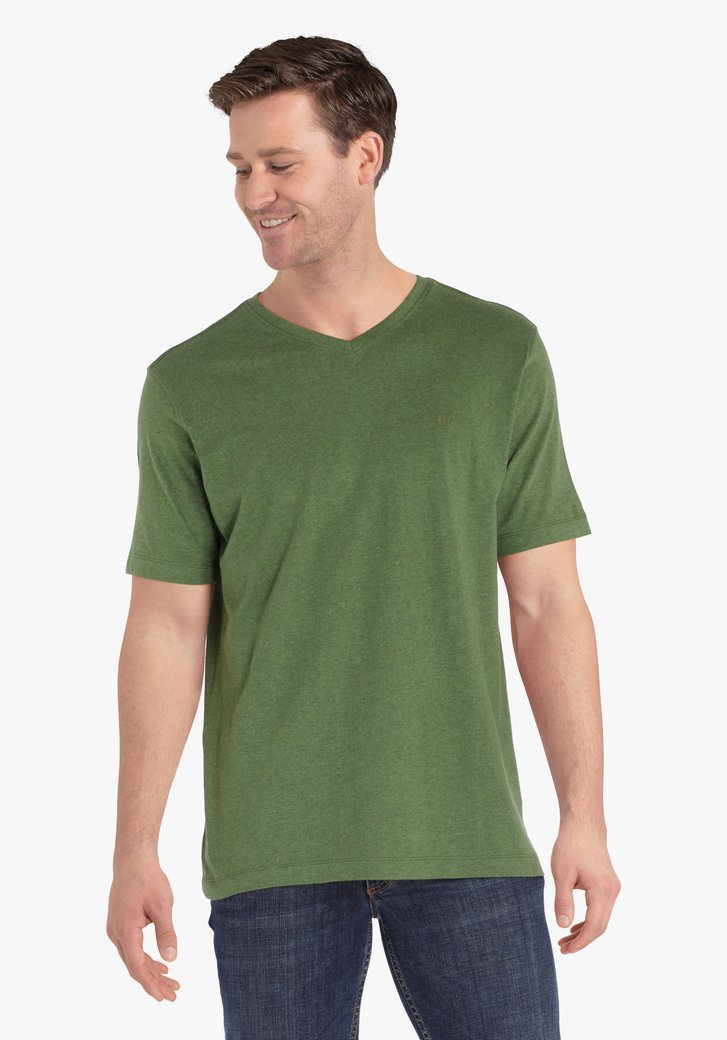 Olijfgroen T-shirt met V-hals