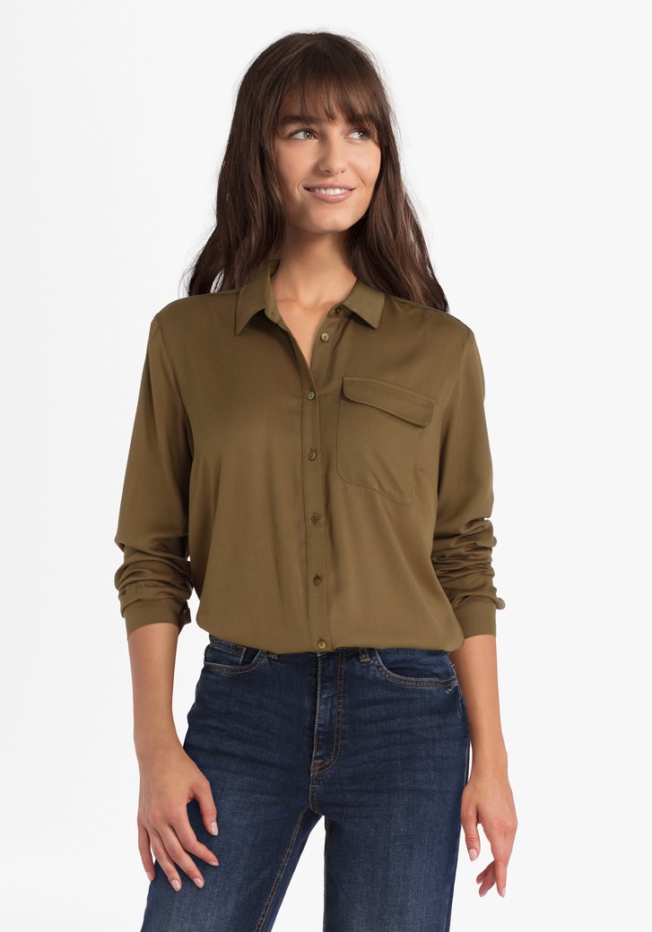 Olijfgroene blouse in viscose