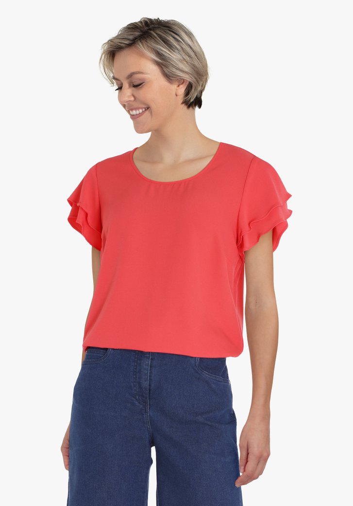 Roodroze blouse met vlindermouwen