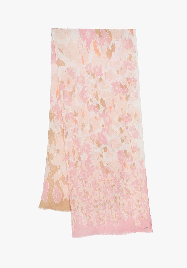 Sjaal met oranje-roze print in viscose en linnen
